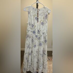 Floral Sleeveless Maxi Dress - White and Purple